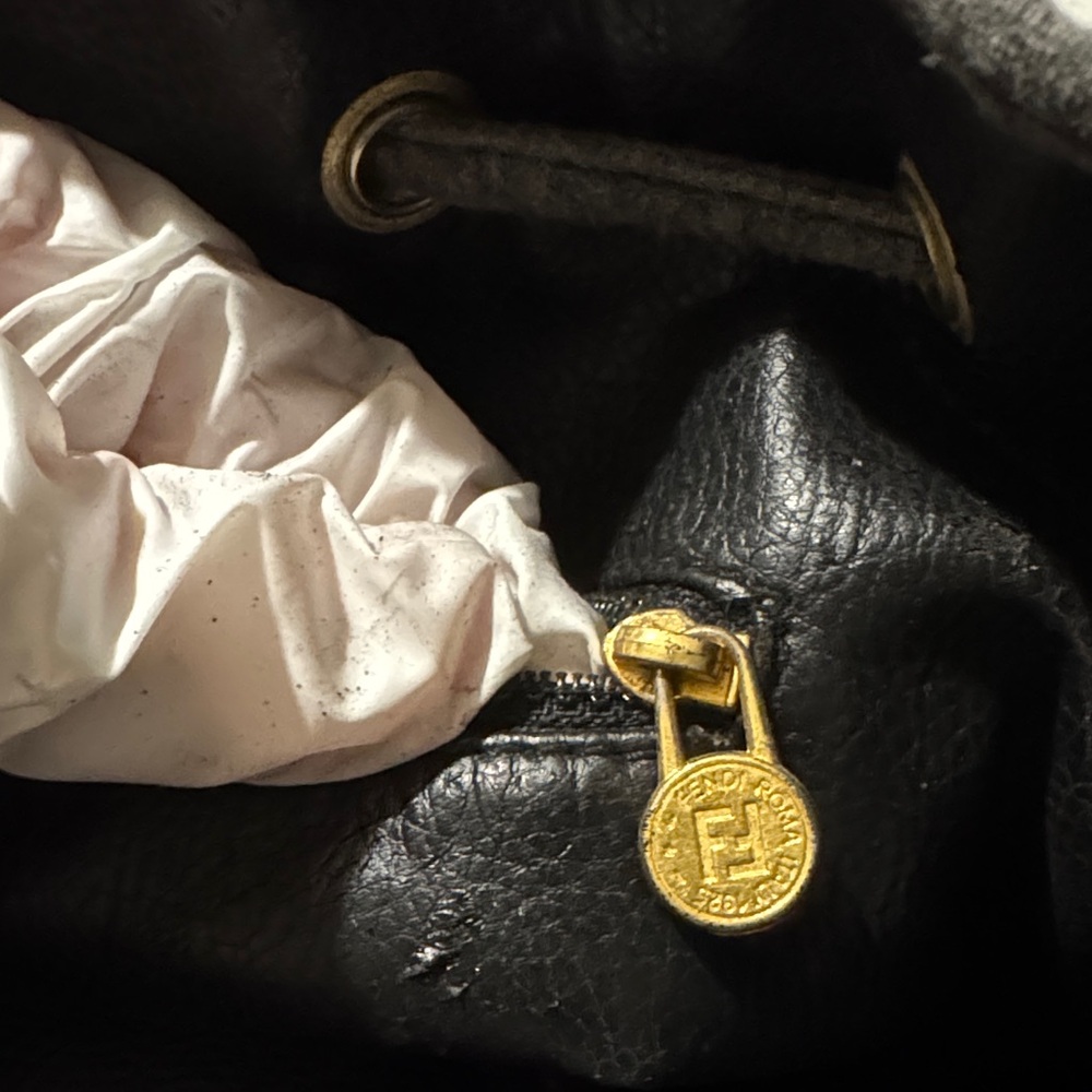Fendi Black Canvas and Leather Drawstring Shoulder Bag - Picture 4 of 14